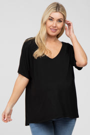 Black Basic Raglan Short Sleeve Maternity Top