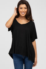 Black Basic Raglan Short Sleeve Top