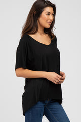 Black Basic Raglan Short Sleeve Top