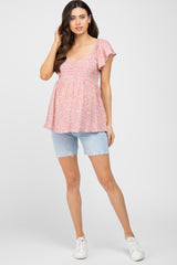 Pink Floral Smocked Maternity Blouse