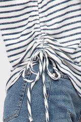 Navy Striped Sleeveless Ruched Top