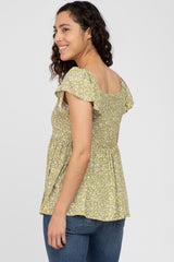 Light Olive Floral Smocked Blouse