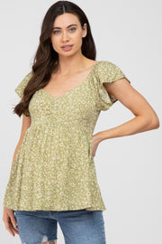 Light Olive Floral Smocked Maternity Blouse