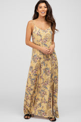 Yellow Floral Paisely Side Slit Maxi Dress