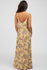 Yellow Floral Paisely Side Slit Maxi Dress