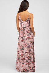 Pink Floral Paisely Side Slit Maxi Dress