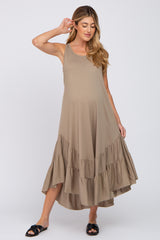 Olive Ruffle Hem Maternity Midi Dress