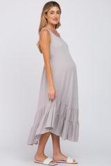 Grey Ruffle Hem Maternity Midi Dress