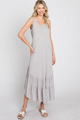 Grey Ruffle Hem Midi Dress