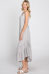 Grey Ruffle Hem Midi Dress