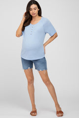 Light Blue Button Up Maternity Top