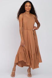 Rust Ruffle Hem Midi Dress