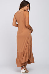 Rust Ruffle Hem Maternity Midi Dress