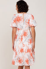 Ivory Tropical Floral Printed Wrap Front Ruffle Hem Midi Dress