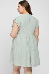 Mint Green Tiered Linen Maternity Plus Dress