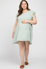 Mint Green Tiered Linen Maternity Plus Dress