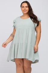 Mint Green Tiered Linen Plus Dress