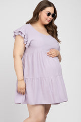 Lavender Tiered Linen Maternity Plus Dress