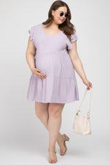 Lavender Tiered Linen Maternity Plus Dress