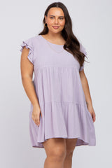 Lavender Tiered Linen Maternity Plus Dress