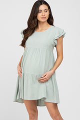 Mint Green Tiered Linen Maternity Dress