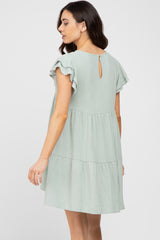 Mint Green Tiered Linen Maternity Dress