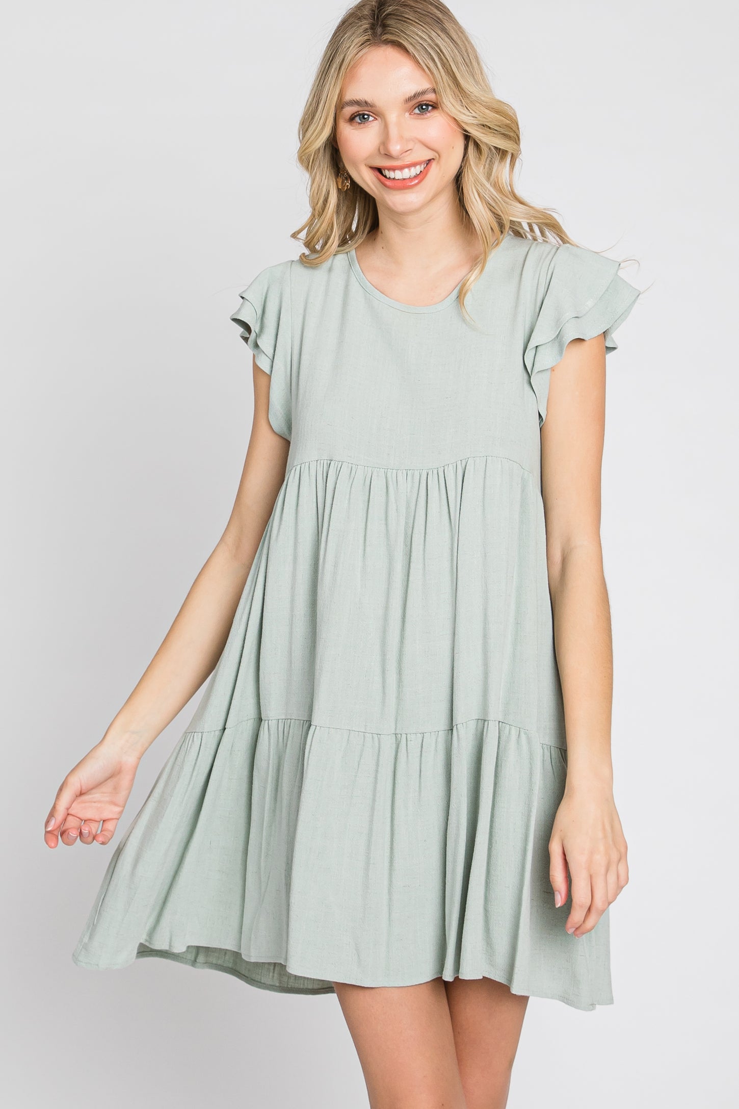 Mint Green Tiered Linen Maternity Dress– PinkBlush