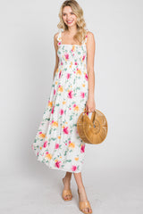 White Floral Smocked Maxi Dress