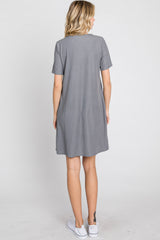 Grey Ribbed Button Accent Dress