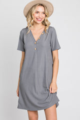 Grey Ribbed Button Accent Maternity Dress