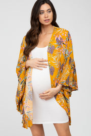 Yellow Floral Bell Sleeve Maternity Cover Up