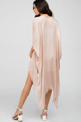 Beige Lightweight Fringe Hem Hi-Low Maternity Kimono