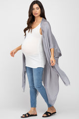 Grey Lightweight Fringe Hem Hi-Low Maternity Cover Up