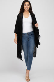 Black Lightweight Fringe Hem Hi-Low Cover Up