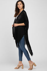 Black Lightweight Fringe Hem Hi-Low Cover Up