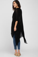 Black Lightweight Fringe Hem Hi-Low Cover Up