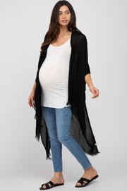 Black Lightweight Fringe Hem Hi-Low Maternity Cover Up