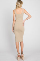 Dark Taupe Sleeveless Fitted Ribbed Dress