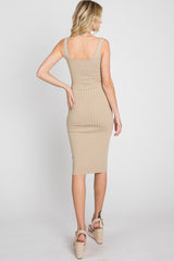 Dark Taupe Sleeveless Fitted Ribbed Dress