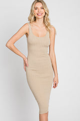 Dark Taupe Sleeveless Fitted Ribbed Dress