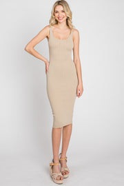 Dark Taupe Sleeveless Fitted Ribbed Dress