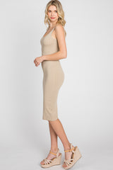 Dark Taupe Sleeveless Fitted Ribbed Dress