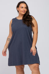 Navy Floral Trim Plus Maternity Shift Dress