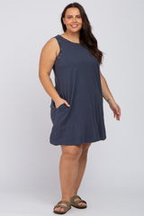 Navy Floral Trim Plus Shift Dress