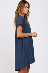 Navy Linen Button Front Dress