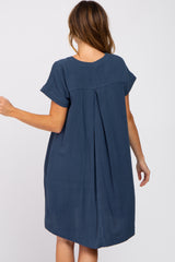 Navy Linen Button Front Dress