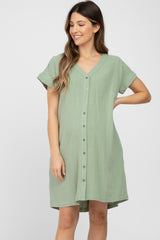 Sage Green Linen Button Front Maternity Dress