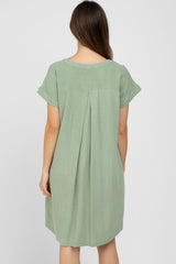 Sage Green Linen Button Front Maternity Dress