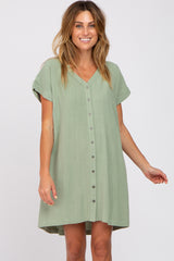 Sage Green Linen Button Front Dress