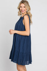 Navy Blue Jacquard Tiered Dress